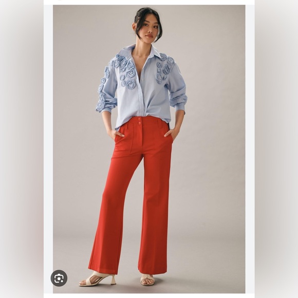 NWOT The Naomi Ponte Wide-Leg Flare Pants Maeve in Orange Size 10 Sold Out Color - Picture 2 of 7